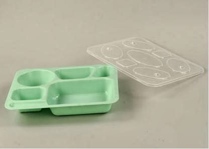 Khay cơm nhựa - Khay cơm 4 ngăn lớn - màu xanh