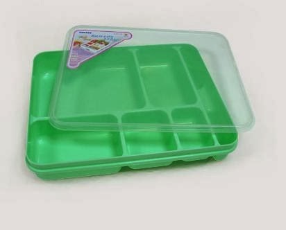Khay cơm nhựa - Khay cơm 5 ngăn lớn - màu xanh