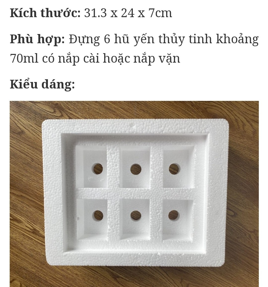 Khay xốp đựng yến 6 lọ, 31.3*24*7cm